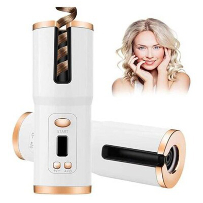 Rechargeable Automatic Hair Curler, White/Gold