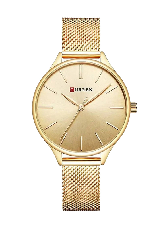 

Curren Quartz Analog Simple Luxury Branded Wrist Watch For Women with Stainless Steel Band, Water Resistant, Gold