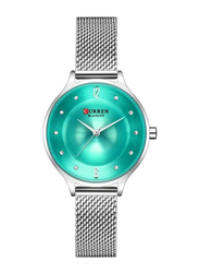 Curren Analog Watch for Women with Stainless Steel Band, C9036L-2, Silver-Green