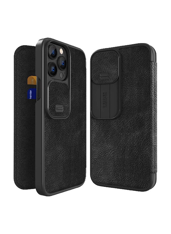 

Nillkin 6.7 inch Apple iPhone 13 Pro Max Protective Qin Leather Flip Mobile Phone Case Cover with Slide Camera, Black