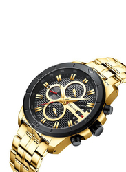 Curren Analog Watch for Unisex with Stainless Steel Band, Water Resistant and Chronograph, J3947G-KM, Black-Gold