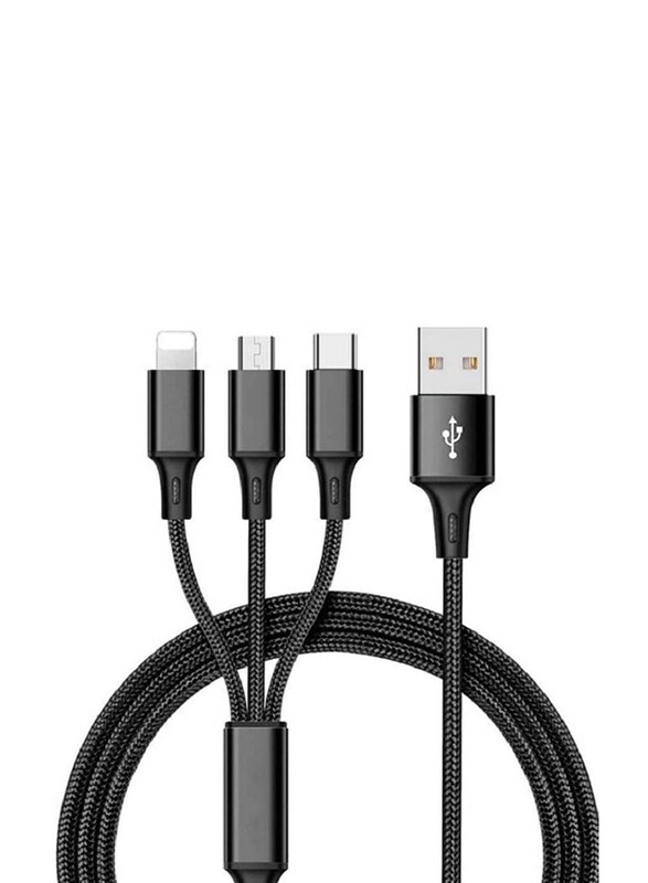 

Generic Nylon Braided 3-in-1 Fast Charging Cable, USB Type A to Multiple Types Cable for Smartphones/Tablets, Black