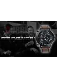 Curren Analog Watch for Men with Leather Band, Water Resistant and Chronograph, WT-CU-8262-O2, Brown-Black