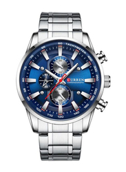 Curren Analog Watch for Men with Alloy Band, Water Resistant and Chronograph, J4516S-BL-KM, Silver-Blue