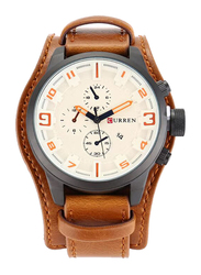 Curren Analog Unisex Watch with Leather Band, J3617CA2-KM, Brown-White