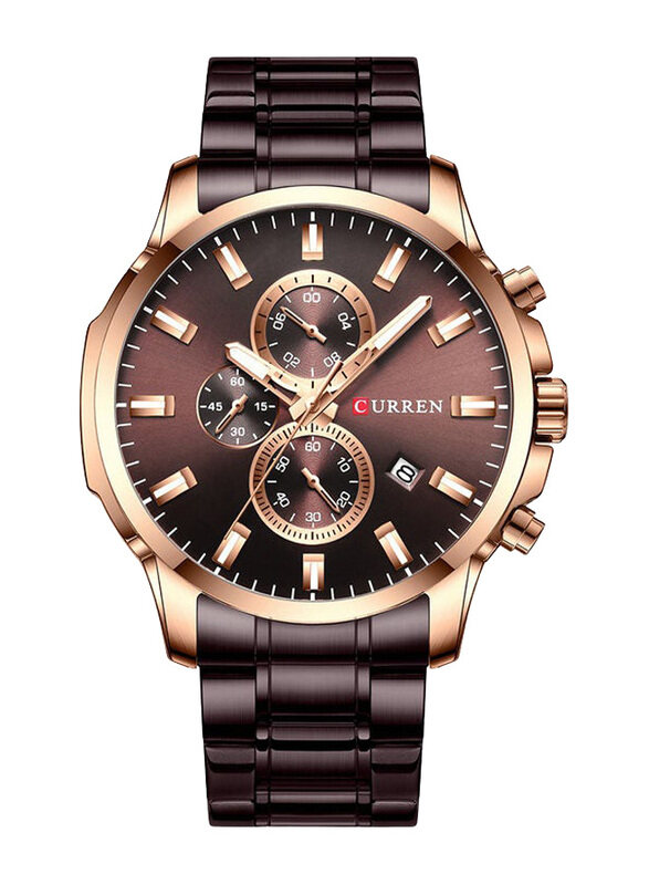 

Curren 38mm Stylish Analog Wrist Watch for Men with Stainless Steel Band, Water Resistant, J4338BR-KM, Brown-Brown