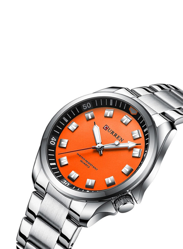 

Curren Analog Watch for Men with Stainless Steel Band, Water Resistant, 8451, Silver-Orange