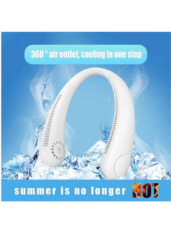 Portable Hands Free Neck Fan with 3 Speeds, Natural Wind Mode, Angle Adjustable for Outdoor & Indoor Use, White
