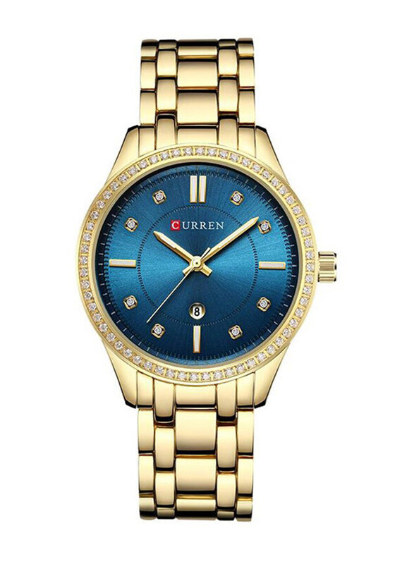 

Curren Analog Watch for Women with Alloy Band, Water Resistant, 9010, Gold-Blue