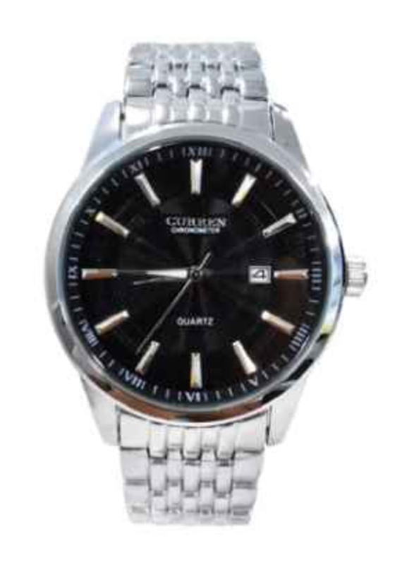 Curren Analog Watch for Men with Stainless Steel Band, 8052, Black-Silver