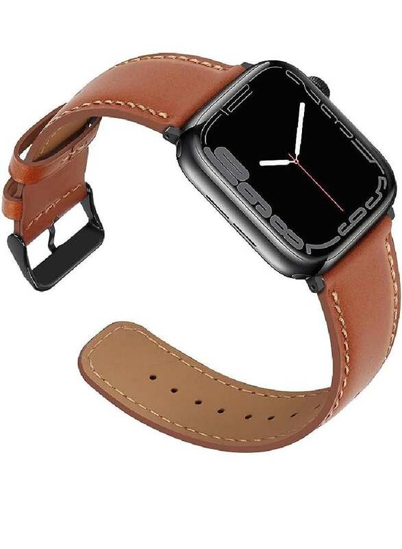 Replacement Premium Leather Strap Compatible with Apple Watch Band 45mm 44mm 42mm Brown