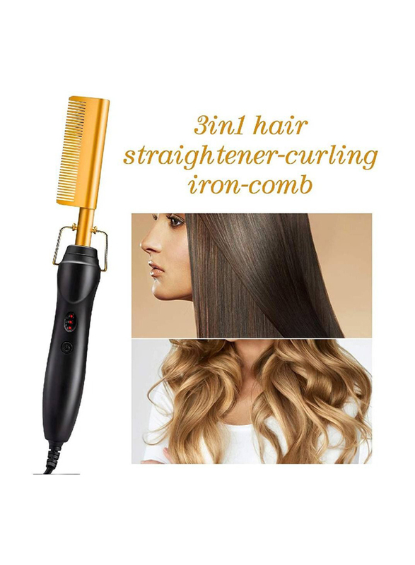 Arabest 2-in-1 Ceramic Comb Security Portable Curling Iron Heated Brush for Wet & Dry Hairs, Multicolour