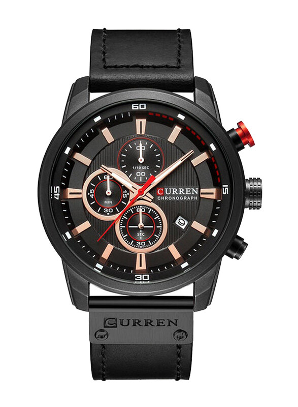 

Curren Sports Analog Watch for Men with PU Leather Band, Water Resistant and Chronograph, J3591-6-1-KM, Black