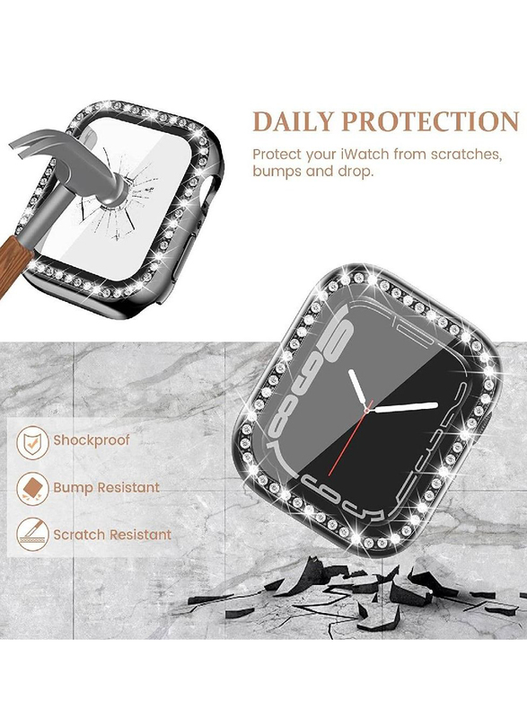 Diamond Shockproof Frame Protective Cover for Apple Watch 40mm, 2 Pieces, Clear/Black
