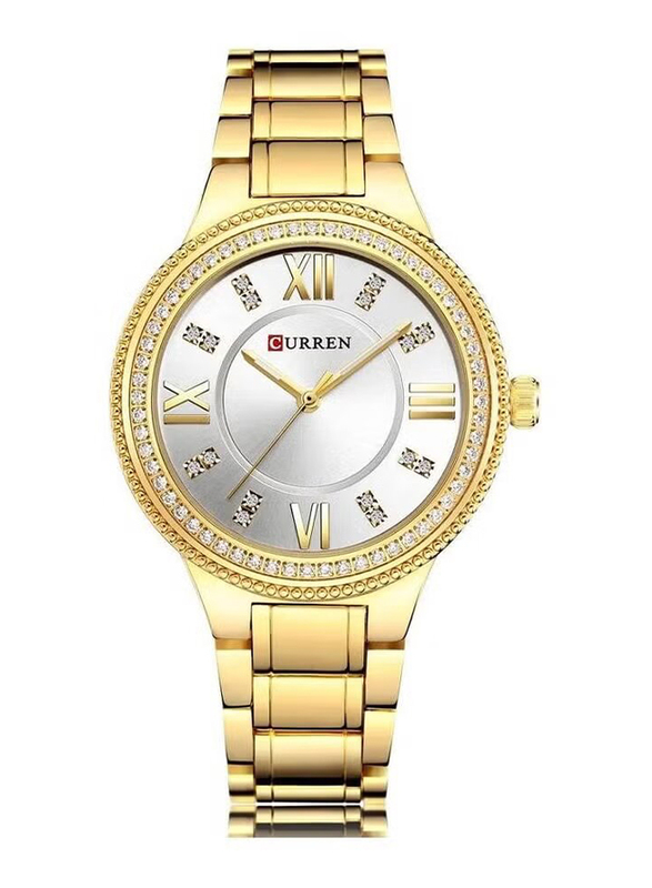 Curren Analog Watch for Women with Stainless Steel Band, Water Resistant, 9004, Gold/Silver