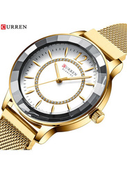 Curren Analog Unisex Watch with Stainless Steel Band, J4065GW-KM, Gold-White