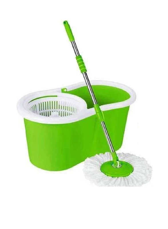 Spin Mop Bucket System 360 Spin Mop & Bucket Floor Cleaning Stainless Steel Mop Bucket with 2 Microfiber Replacement Head Refills, Green/White