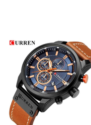 Curren Analog Watch for Men with Leather Band, Water Resistant and Chronograph, 8291, Brown-Blue