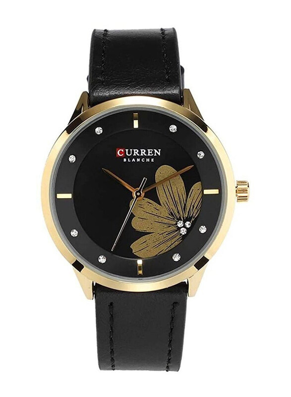 

Curren Analog Watch for Women with Leather Band, Water Resistant, 9048, Black