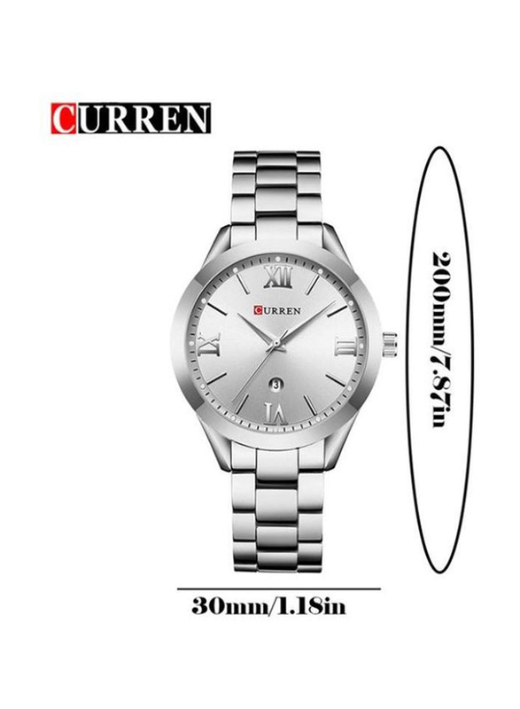 Curren Analog Watch for Women with Stainless Steel Band, Water Resistant, 9007, Silver