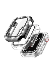 Diamond Shockproof Frame Protective Cover for Apple Watch 41mm, 2 Pieces, Clear/Black