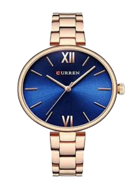 

Curren Analog Watch for Women with Stainless Steel Band, Water Resistant, 9017, Rose Gold-Blue