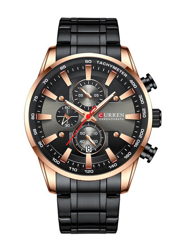 

Curren Quarts Wrist Watch for Men with Leather Strap, Water Resistant & Chronography, J4223B-RG, Black-Black