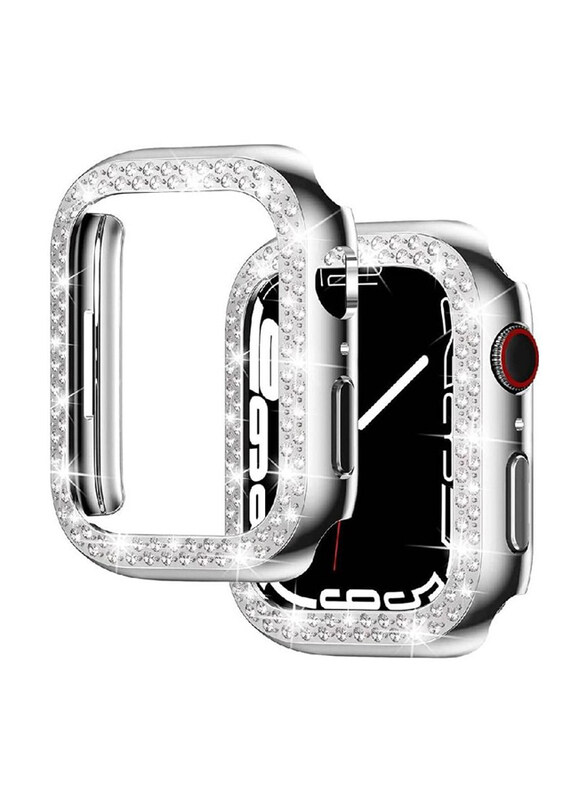 

Generic Diamond Watch Cover Guard Shockproof Frame for Apple Watch 45mm, Silver