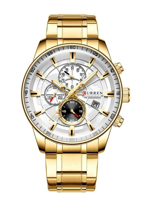 

Curren Analog Watch for Men with Stainless Steel Band, Water Resistant and Chronograph, 8362, Gold-White