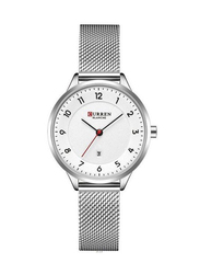Curren Analog Watch for Men with Stainless Steel Band, Water Resistant, 9035B, White-Silver