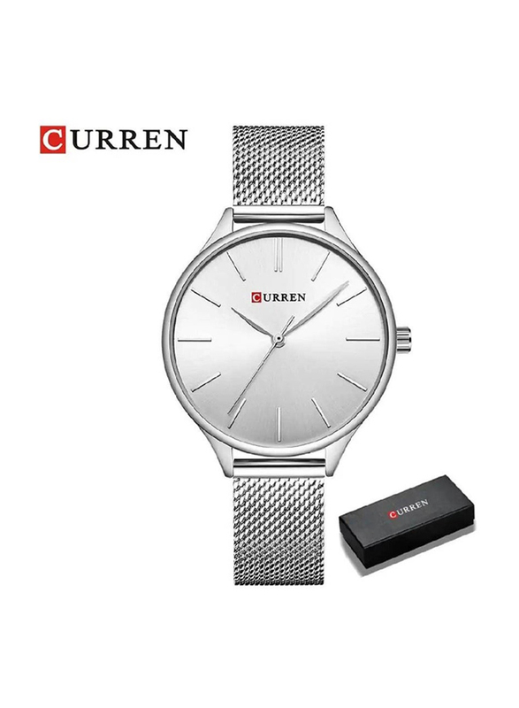 Curren Analog Watch for Women with Stainless Steel Band, Silver