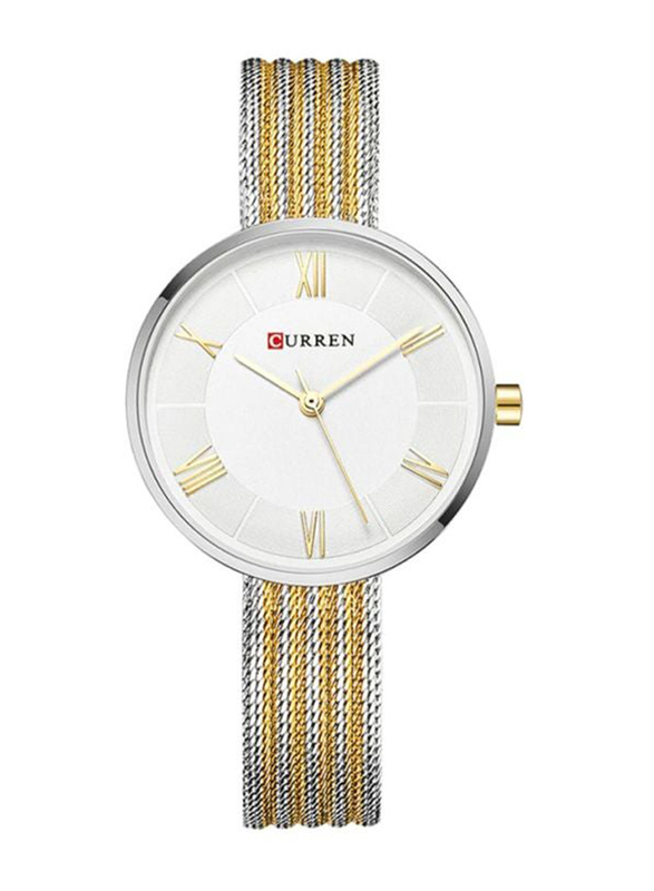 Curren Analog Watch for Women with Stainless Steel Band, Water Resistant, 1J2733GW, Multicolour-White