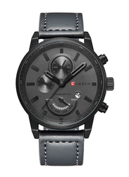 Curren Analog Watch for Men with Leather Band, Water Resistant and Chronograph, 8217, Dark Grey-Black