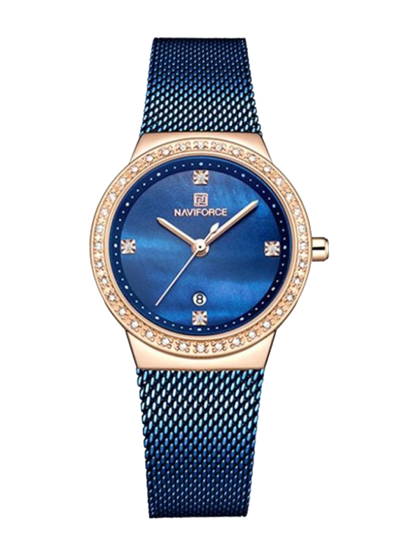Naviforce Analog Watch for Women with Stainless Steel Band, Water Resistant, NF5005 RG/BE, Blue