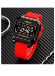 SKMEI Digital Unisex Watch with PU Leather Band, Water Resistant, 1848, Red-Black