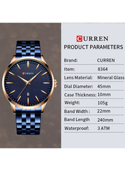 Curren Luminous Analog Wrist Watch Unisex with Alloy Band, Water Resistant, J4265BL, Blue-Blue