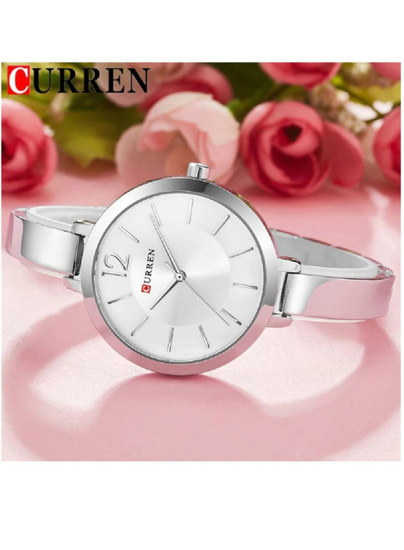 Curren Analog Watch for Women with Stainless Steel Band, Water Resistant, 9012, Silver-Silver