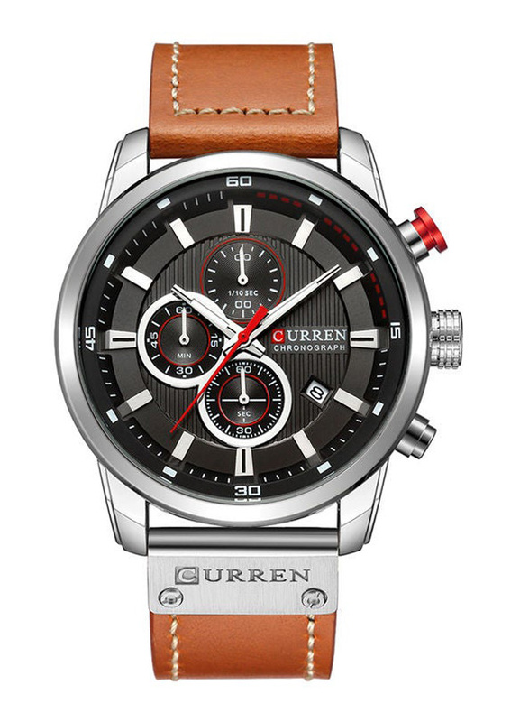 Curren Analog Watch for Men with Leather Band, Chronograph, J3591-1-1-KM, Brown-Black