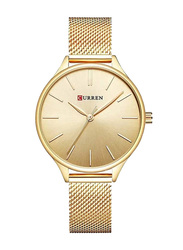 Curren Simple Luxury Branded Quartz Watch for Women with Stainless Steel Band, Water Resistant, Gold-Gold