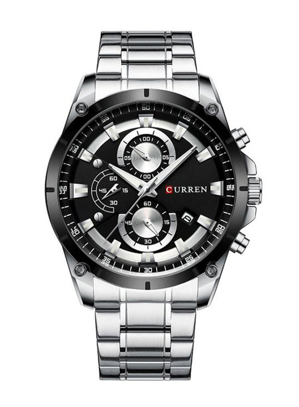 Curren Casual Analog Wrist Watch for Men with Stainless Steel Band, Water Resistant, 8360, Silver-Black