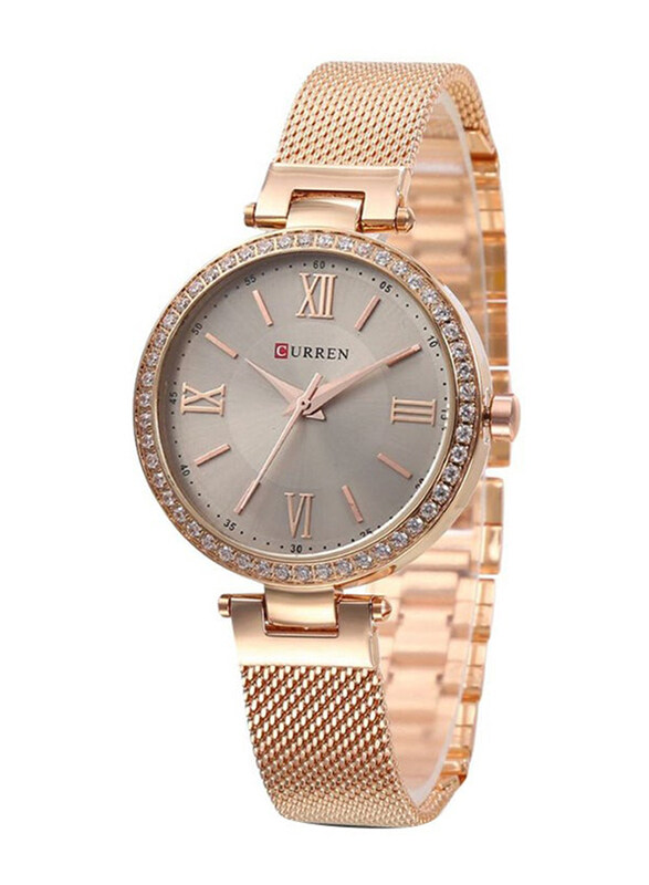 

Curren Analog Watch for Women with Stainless Steel Band, Water Resistant, WT-CU-9011-RGO#D2, Rose Gold-Grey