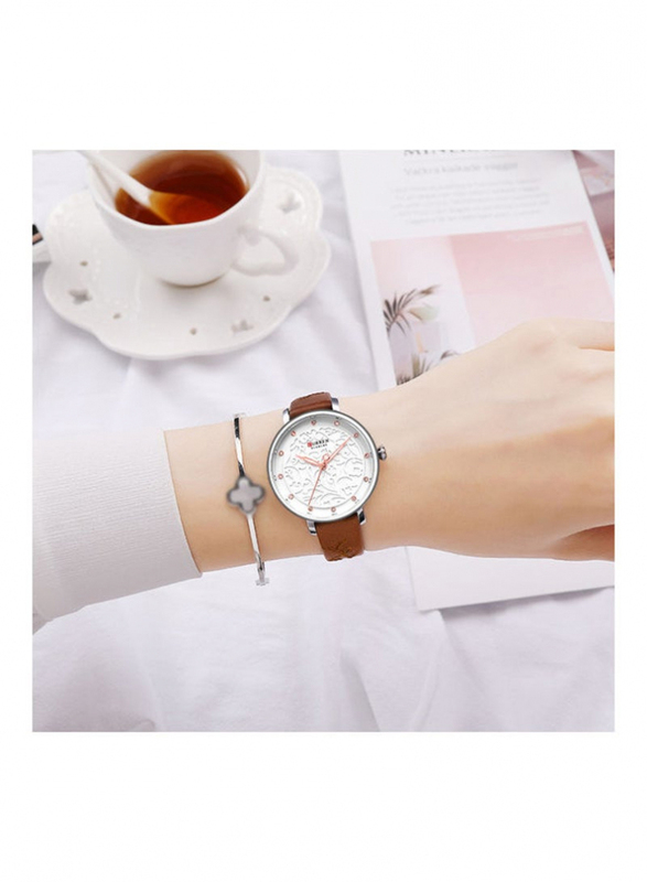 Curren Analog Watch for Unisex with PU Leather Band, Water Resistant, J4341K-2-KM, White-Brown