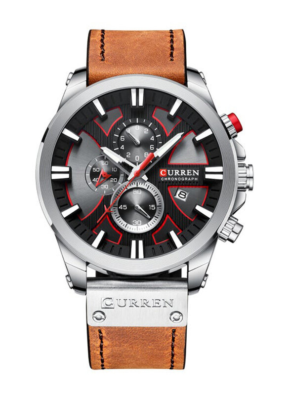 

Curren Analog Watch for Men with Leather Band, Chronograph, J4299BR-1-KM, Brown-Black