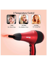 Geepas 2000W 2 Speed 3 Heat Cool Shot Ionic Hair Dryer, Red