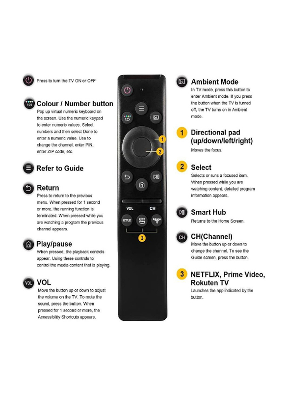 Remote Control with Netflix Prime Video Buttons for Samsung HDTV 4K UHD Curved QLED Smart TV, Black