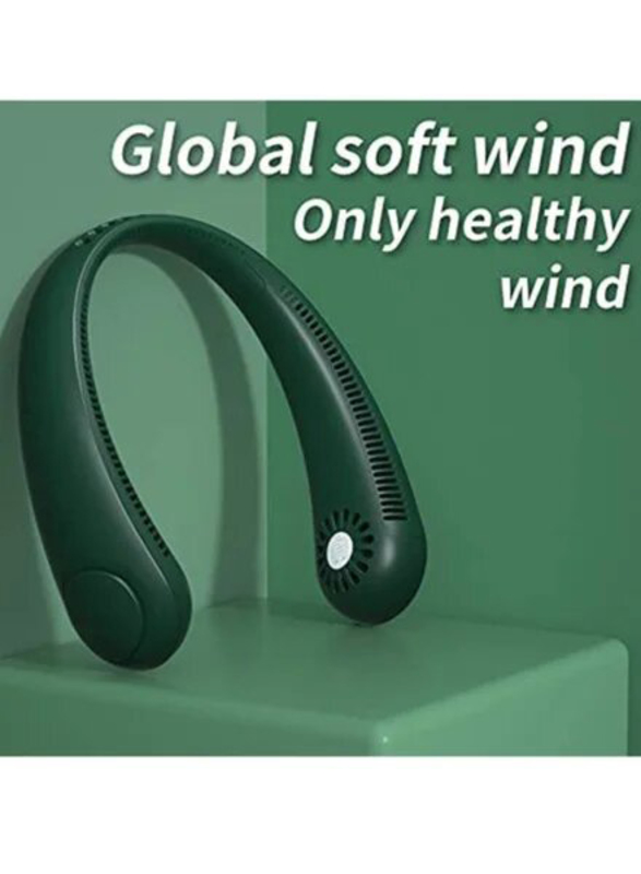 360° Cooling USB Rechargeable Headphone Design Portable Hands Free Bladeless Neck Fan with 3 Wind Speed, Green