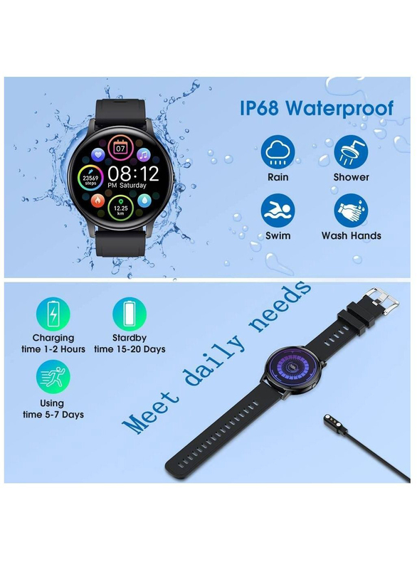 24 Sports Fitness Tracker HD Touch Screen Smartwatch for Android/iOS, Black