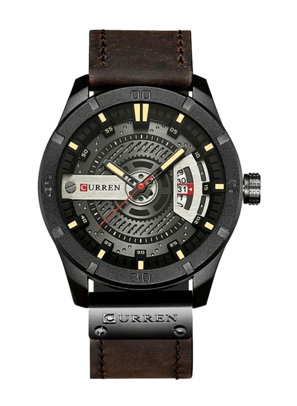 Curren Analog Watch for Men with Leather Band, 8301R, Brown-Black