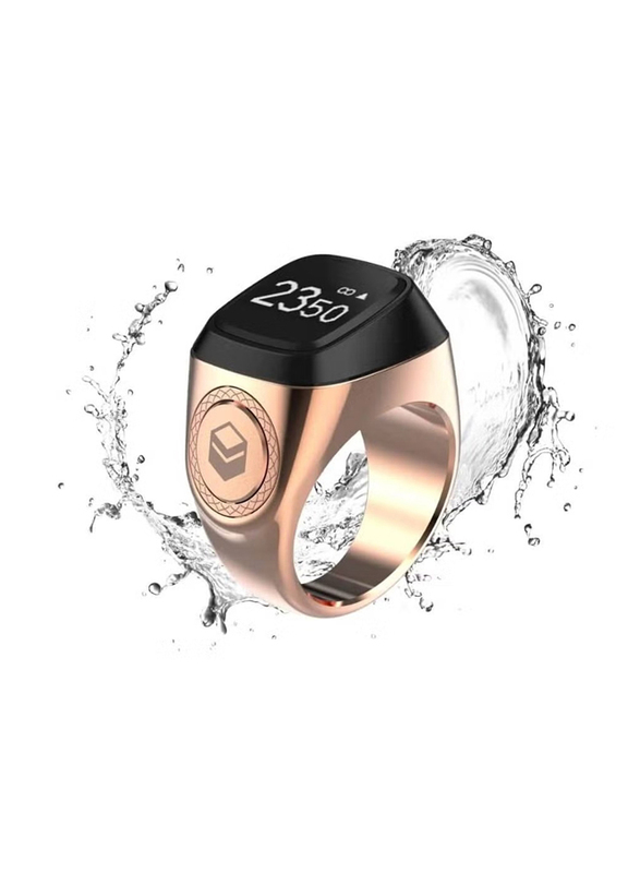 Digital Zikr Tasbih Prayer Reminder with OLED Display Bluetooth Smart Ring, 18mm, Rose Gold