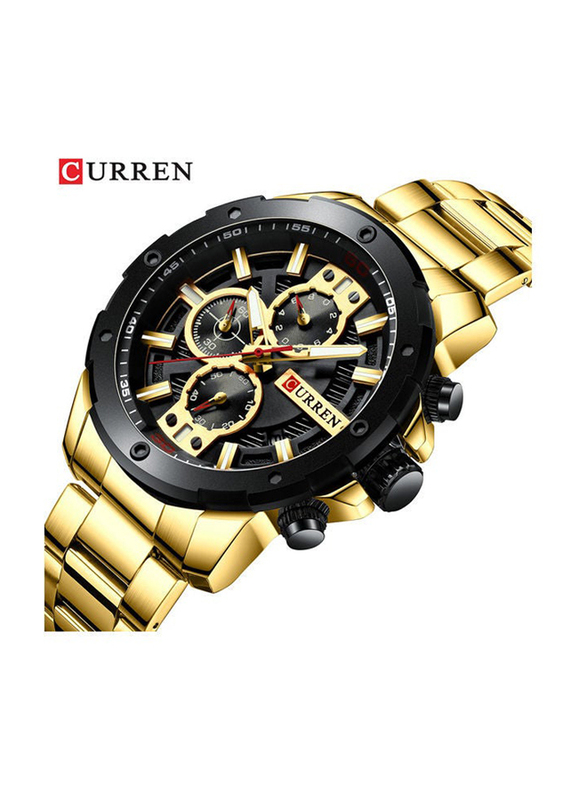 Curren Analog Watch for Men with Stainless Steel Band, Chronograph, J4006G-KM, Black/Gold